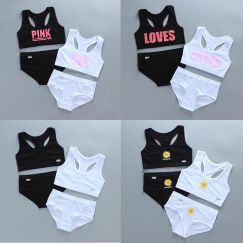 Girls Training Bras Panties Kids Cotton Underwear Sets Teens Students Bra Vest and Panties Wireless Girls Sports Bra 8-16Y