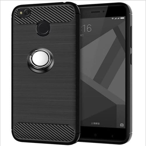 For Xiaomi Redmi 4X Case Luxury Brushed Carbon Fiber Case For Xiomi Redmi 4X Redmi4X Magnetic Ring Holder Cover