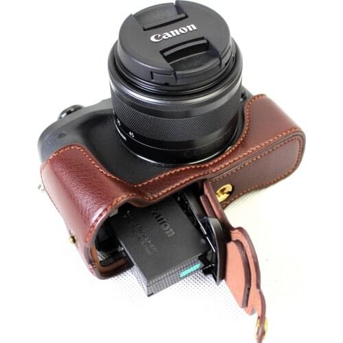 Black/Brown/Coffee PU Genuine Leather Half Camera Bag Case Cover For Canon M6 EOS M6 With Storage Bag Bottom Opening Case