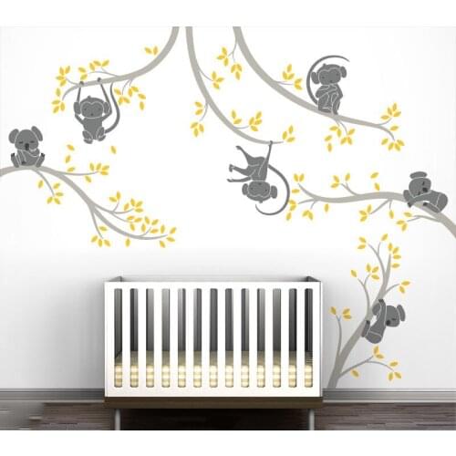 Monkey KoalaTree Branches Wall Stickers Decor Baby Kids Room Removable Vinyl Wall Decals High Quality Wallpaper Mural A021C