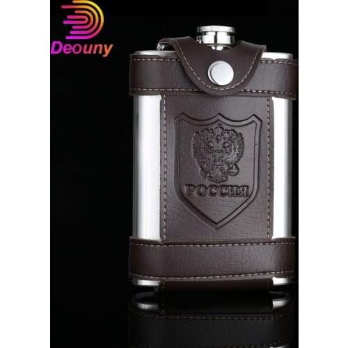 DEOUNY 9OZ Portable Petaca Leather Hip Flask Russian Mini Flagon Whiskey Vodka Carry-On Pocket Alcohol Bottle Gifts Drinkware