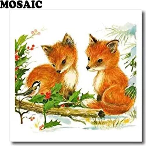 Diy Diamond Painting Red Fox Cross Stitch Animal Pattern full square round diamond Embroidery Rhinestone Mosaic Home Decor