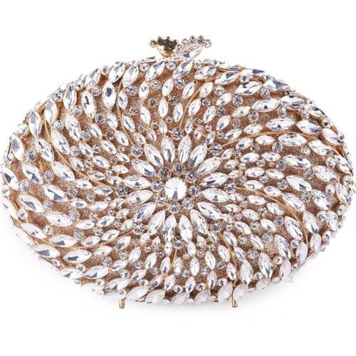 XIYUAN BRAN gold/black Hollow Out Women Crystal Metal Clutches Minaudiere Handbag Diamond Evening Bags Bridal Wedding Clutch Bag