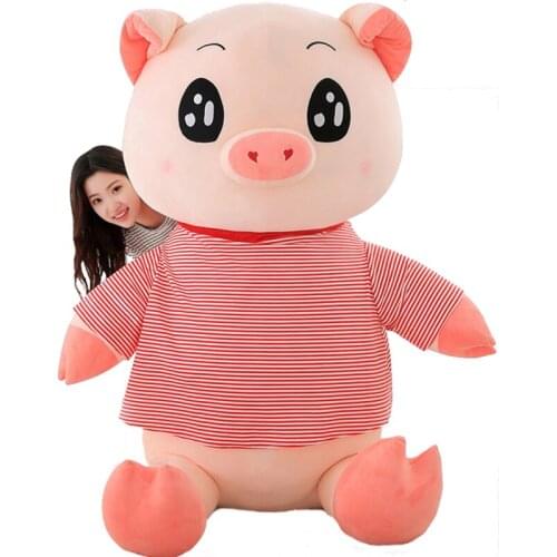 Fancytrader Big Soft Stuffed Pig Plush Toys Giant Animals Piggy Doll Wearing Tshirt 2 Sizes Nice Gifts for Kids