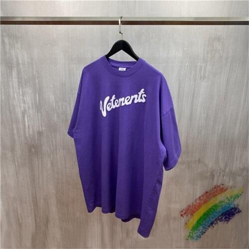 New VETEMENTS T-shirt Men Women 1:1 High Quality Purple White Letter Logo Print Vetements Tee Oversize VTM Hip-Hop Tops