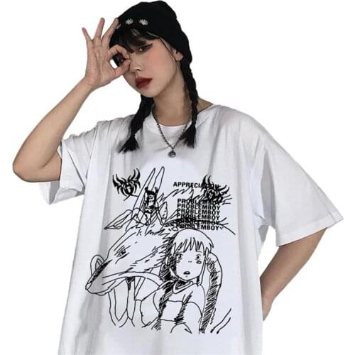 Unisex Anime Print T-Shirt Top Summer Women Clothes Hand-Painted Pattern Short Sleeves O-Neck T-Shirts CoupleS Tee Blusas