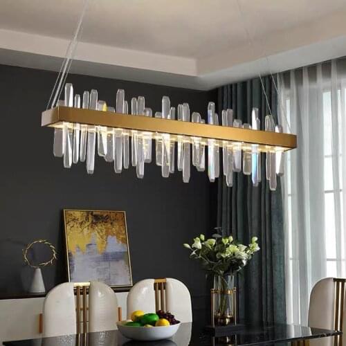 Copper Fishbone Crystal Chandelier Rectangular Bar LED Metal Restaurant Gold Handing Lamp Bedroom Home Dero Art Villa PA0537