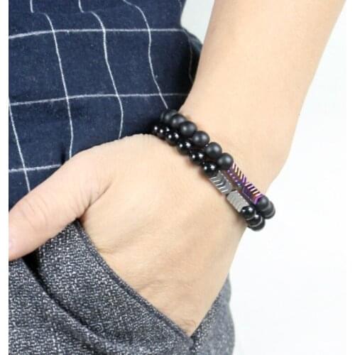 Fashion Simple Frosted Colored Black Iron Stone Bead Bracelets Women Friend Couple Gift Men Bracelet Handmade Charm Jewelry