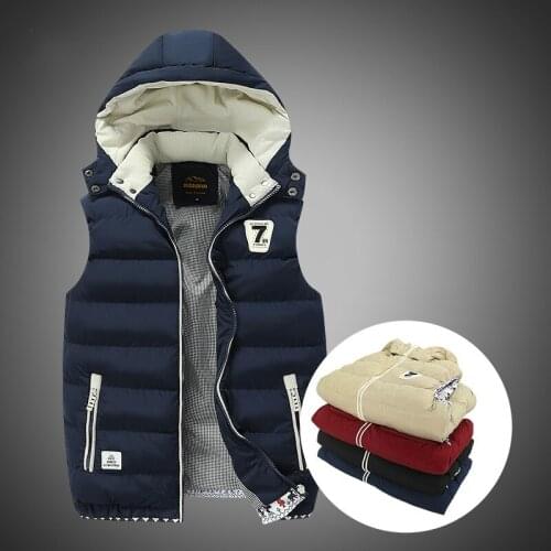 2019 Mens Parka Hooded Vest Winter Autumn New Thick Warm Casual Windbreaker Cotton Padded Outerwear Waistcoat Sleeveless Jacket