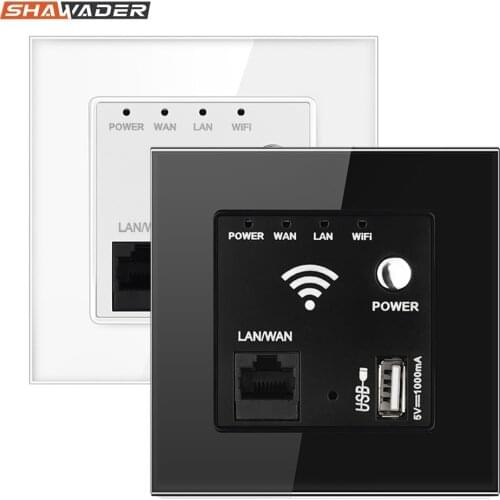 Wall Wifi Socket with USB Crystal Tempered EU Glass Panel 86mm*86mm 300MB Wireless Routing Relay for Home Office Room