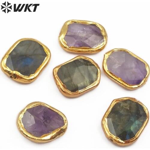 WKT JF311 Irregular Shape Natural Flash stone With Beautiful Gold decoration Connector For Women Charming Jewelry Making