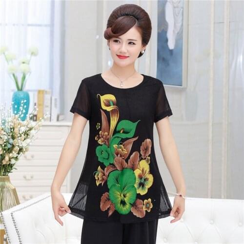 New Summer Womens Suits Middle-aged Mother Clothing Short-sleeved Tops + Pants Plus Size 5XL Two-piece Women Casual 2 Piece Set