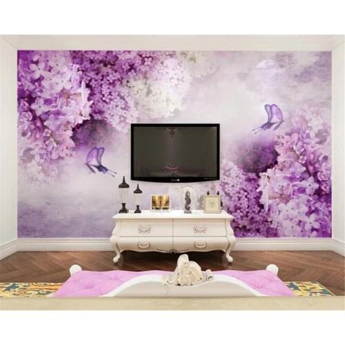 Beibehang Custom wallpaper murals purple lavender butterfly warm TV bedroom sofa background wall photo wallpaper papel de pared