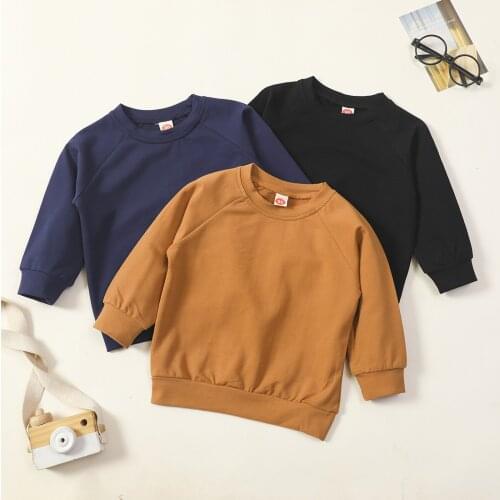2-6Years Toddler Baby Solid Color Pullovers Winter Warm Long Sleeve Crew Neck Sweatshirts