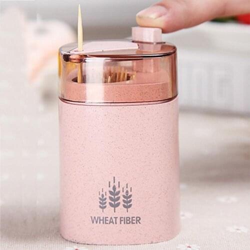 Wheat Straw Portable Hand Press Toothpick Box Dinning Room Toothpick Can for Home Resteaurent