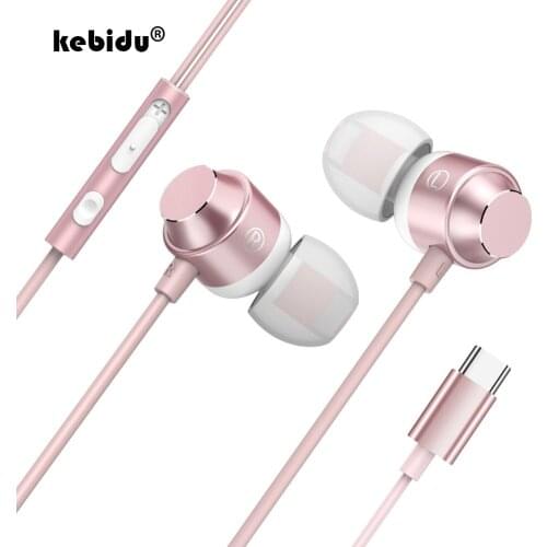 Kebidu Wired Earphones Sports Magnet Adsorption USB Type C 3.5mm AUX In-Ear HiFi Stereo Sound Music Earphone with Mic