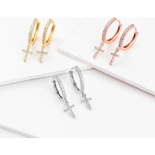 Hoop Earrings For Women Cross Dangle Drop Earrings Copper Plated Dainty Minimalist Simple Hypoallergenic Jewelry Gift