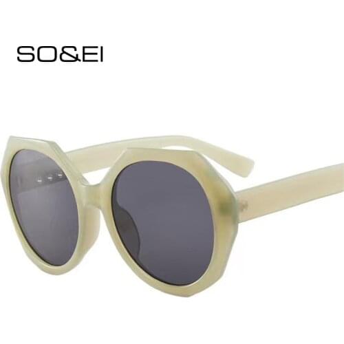 SO&EI Fashion Oversized Polygon Round Sunglasses Woman Vintage Jelly Green Tea Eyewear Shades UV400 Trending Sun Glasses Men