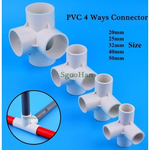 2~30pcs 4 Ways PVC Pipe Connector Aquarium Fish Tank ID 20~50mm Joints Hydroponic Framework Coupler Adapter Tube Fittings