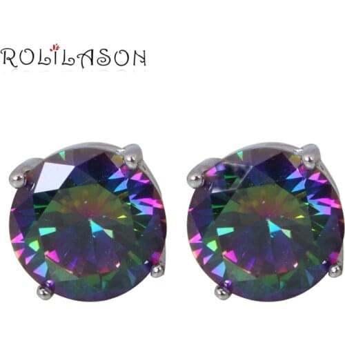 Amazing Multicolor Zircon personality style silver color fashion jewelry simple but popular Round shape Stud Earrings JE762