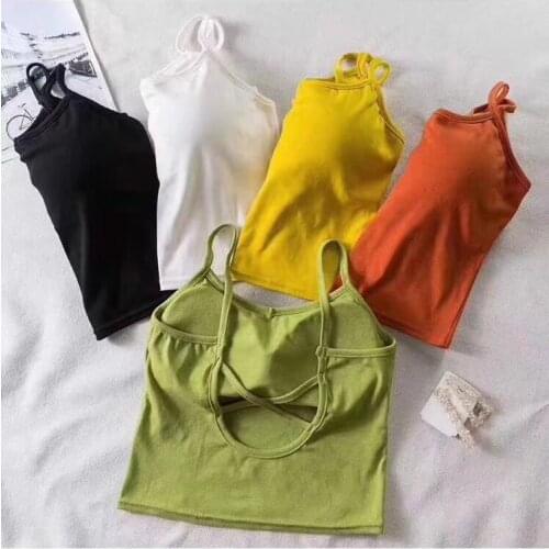 Crop top women ropa mujer tops cotton hollow cross all-match outer wear chest pad camisole underwear women haut femme