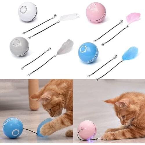 USB Charging Intelligent Interactive Cat Toy LED Self Rotating Ball Automatic Rotation Ball Feather Toy Bell Built-in Catnip