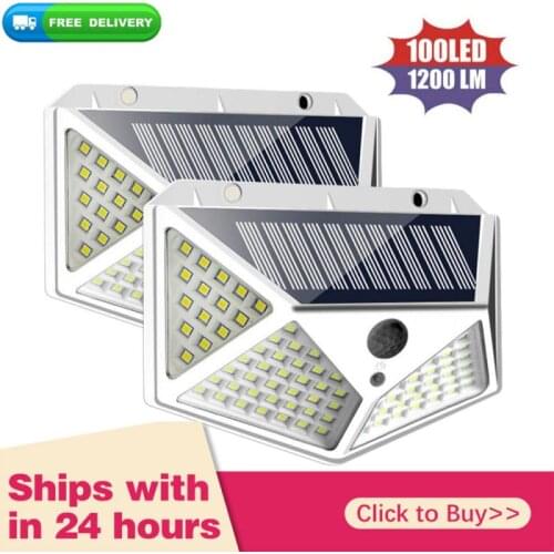 Waterproof 100 LED Solar Motion Sensor Lights Outdoor Sunlight Solar Powered Street Wall Lamp For Garden Decor 1-4pcs