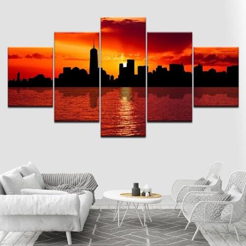 The sunset city views landscape 5 Piece HD Wallpapers Art Canvas Print modern Poster Modular art painting living room Home Decor