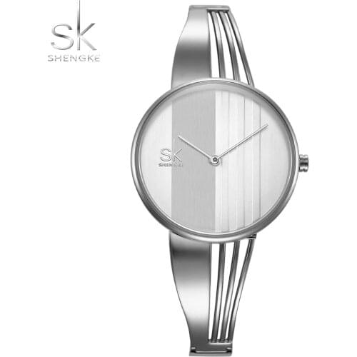 New Shengke Fashion Japanese Quartz Women Watch Inner Shadow 3D Creative Watch Women Montre Femme Silver Openwork Gift Box Saat