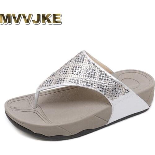 MVVJKE Women Platform Low Heel Wedge Sandals Slippers Shoes Woman Flip Flops Summer Wedges Sandals Plus