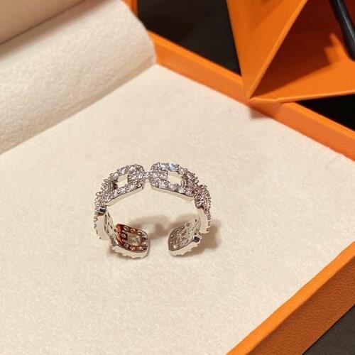 Women Ring Opening Micro Set Zircon White Gold Ring Fashion Charm Personality Geometric Shape Ring Banquet Wedding Birthday Gift