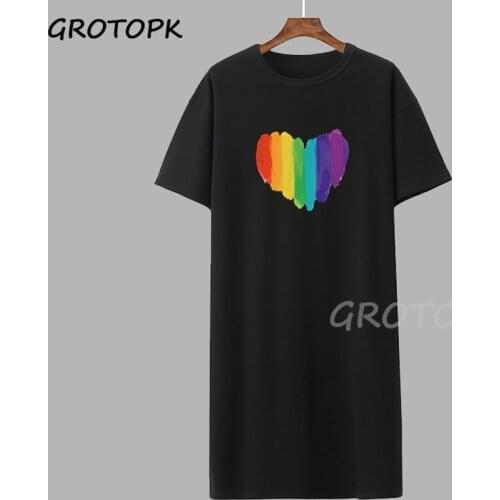Rainbow Heart Pride Lgbt Gay Lesbian T-shirt Dress for Women Korean Style Kawaii Streetwear Summer Dress Funny Black Woman Dress