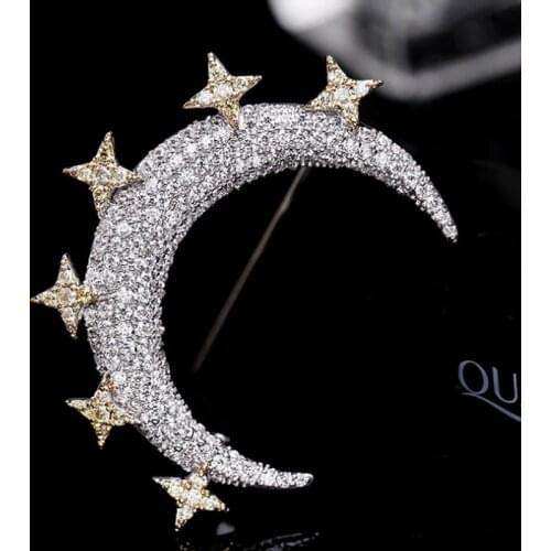 Zlxgirl Luxury Brand mens copper moon wedding brooch jewelry scarf pins Classic gold Decoration Corsage Pins hijab accessory