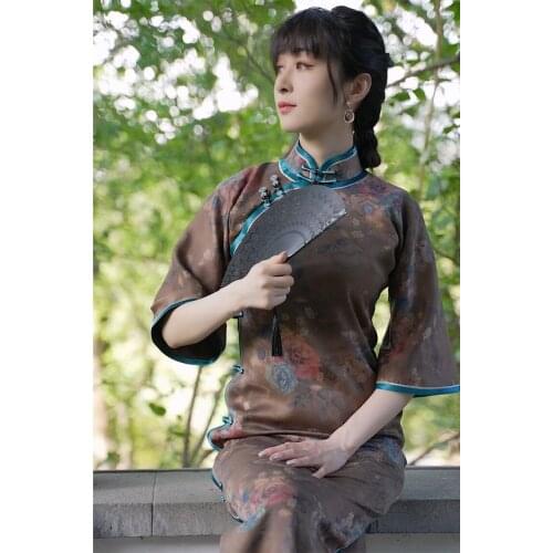 2021 chinese dress women chinese dress qipao dress improved cheongsam printing party dresses nightclub half sleeve girls qipao