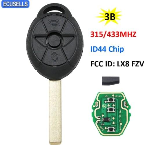3 Button EWS Remote Car Key 315MHZ 433MHZ ID44 PCF7935 Chip FCC ID: LX8 FZV For BMW Mini Copper 2005 2006 2007 HU92 Uncut Blade