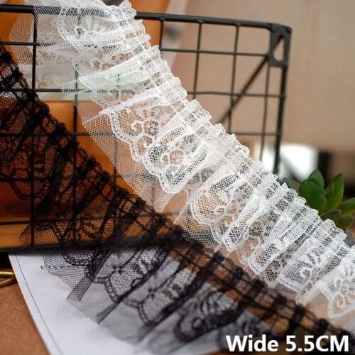 5.5CM Wide Tulle White Black Double Layers Mesh Embroidered Lace Appliques Collar Neckline Ruffle Trim DIY Sewing Guipure Decor