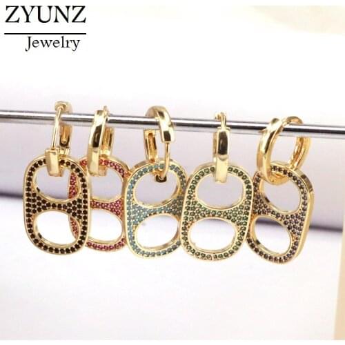 5 Pairs, Exquisite women‘s cz gold drop earrings colorful zircon dangle earring for girl jewelry gift wholesale