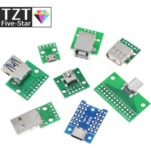 5PCS USB Male Connector / MINI MICRO USB to DIP Adapter female connector 2.54 Connector B Type-C USB2.0 3.0 Female PCB Converter