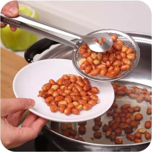 Accessories Filter Spoon with Clip Food Kitchen Tools Oil-Frying Filter Stainless Steel Clamp Strainer Kitchen Gadgets