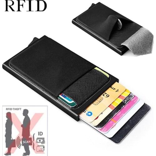 Aluminum Wallet with Elasticity Back Pouch Coin Purse ID Credit Card Holder RFID Mini Slim Automatic Pop Up Bank Card Case