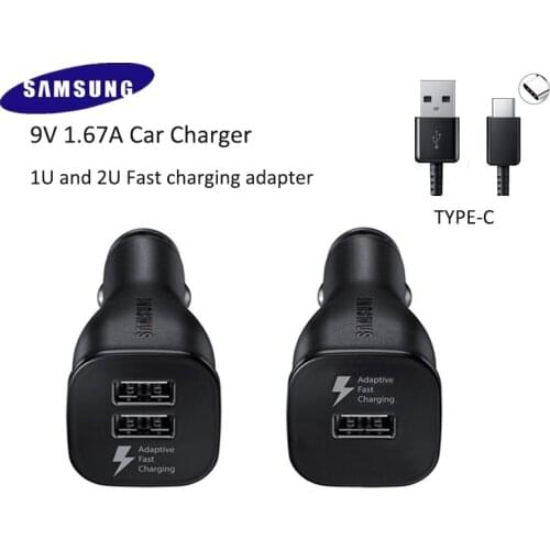 Samsung S20 S10 S8 S9 Plus Note 10 8 Car Charger Original Dual USB Adaptive Fast Charger 9V 1.67A Quick Charge 3.0 Type-C Cable