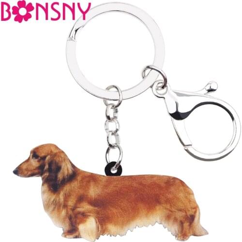 Bonsny Acrylic Anime Lovely Dachshund Dog Key Chains Keyrings Fashion Jewelry For Women Girl Ladies Handbag Charms Kid Gift Pets