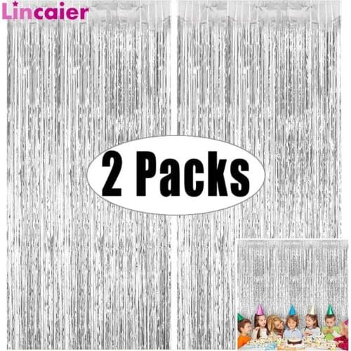 2Pack 1X2M Metallic Foil Tinsel Fringe Curtain Backdrop Birthday Wedding Bachelorette Party Decoration Adult Anniversary