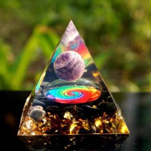 Tree Of Life Pyramid Amethyst Peridot Healing Crystal Energy Pyramid EMF Protection Meditation Tool Home Decoration