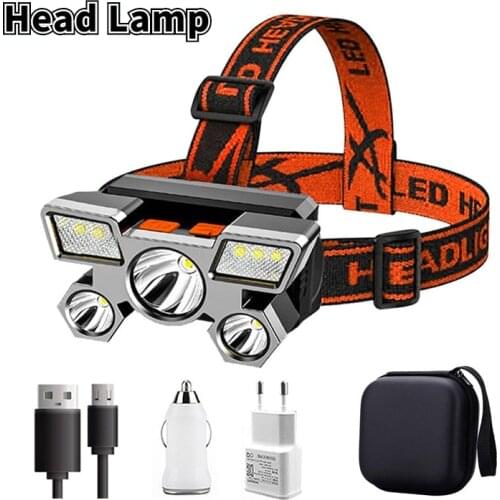 5LED with Built-in 18650 Battery USB Rechargeable Portable Flashlight Headlamp Outdoor Camping Headlight Headlamps dropshipping
