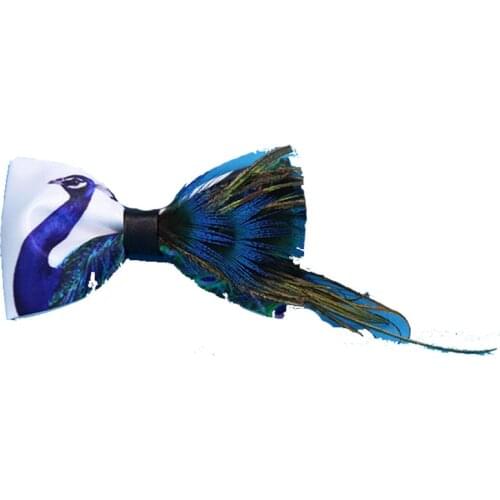 Feather Bow Tie Mens Natural Blue Peacock Plume Nightclub Wedding Groom Classic Trendy Personality High Quality Bowtie Unisex