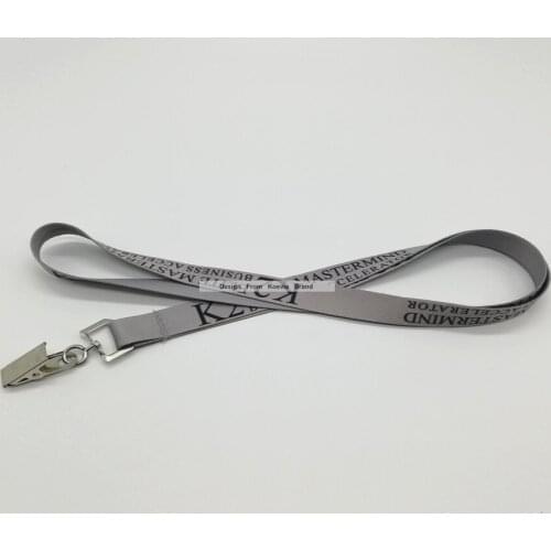 Custom Gray Lanyards Logo Text Print Both Side 10MM Width Bull Dog Clip Neck Lanyard Logo Cheap Promotion Gift