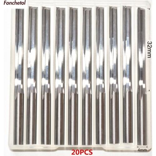 4mm*32mm-20pcs,CNC solid carbide End Mill,tungsten steel woodworking insert router bit,2 Flutes Straight cutter,MDF,PVC,Wood