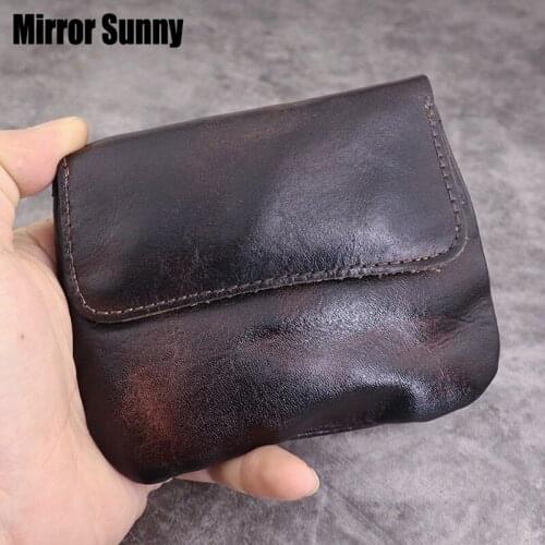 New Head Layer Cowhide Genuine Leather Coin Purse Ladies Simple Retro Large Capacity Card Bag Storage Bag Make Old Small Wallet
