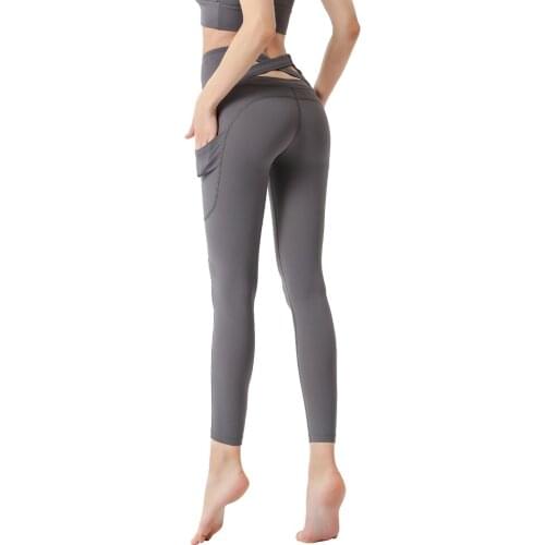 Fitness Leggings High Waist Push Up Cross Nylon Dry Fit Cozy Solid Pocket Jogging Woman Sport Tights Gym Femme Yoga Pants Female